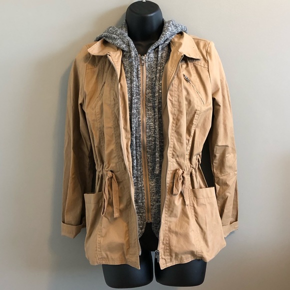 Love Tree Khaki Hooded Utility Jacket 